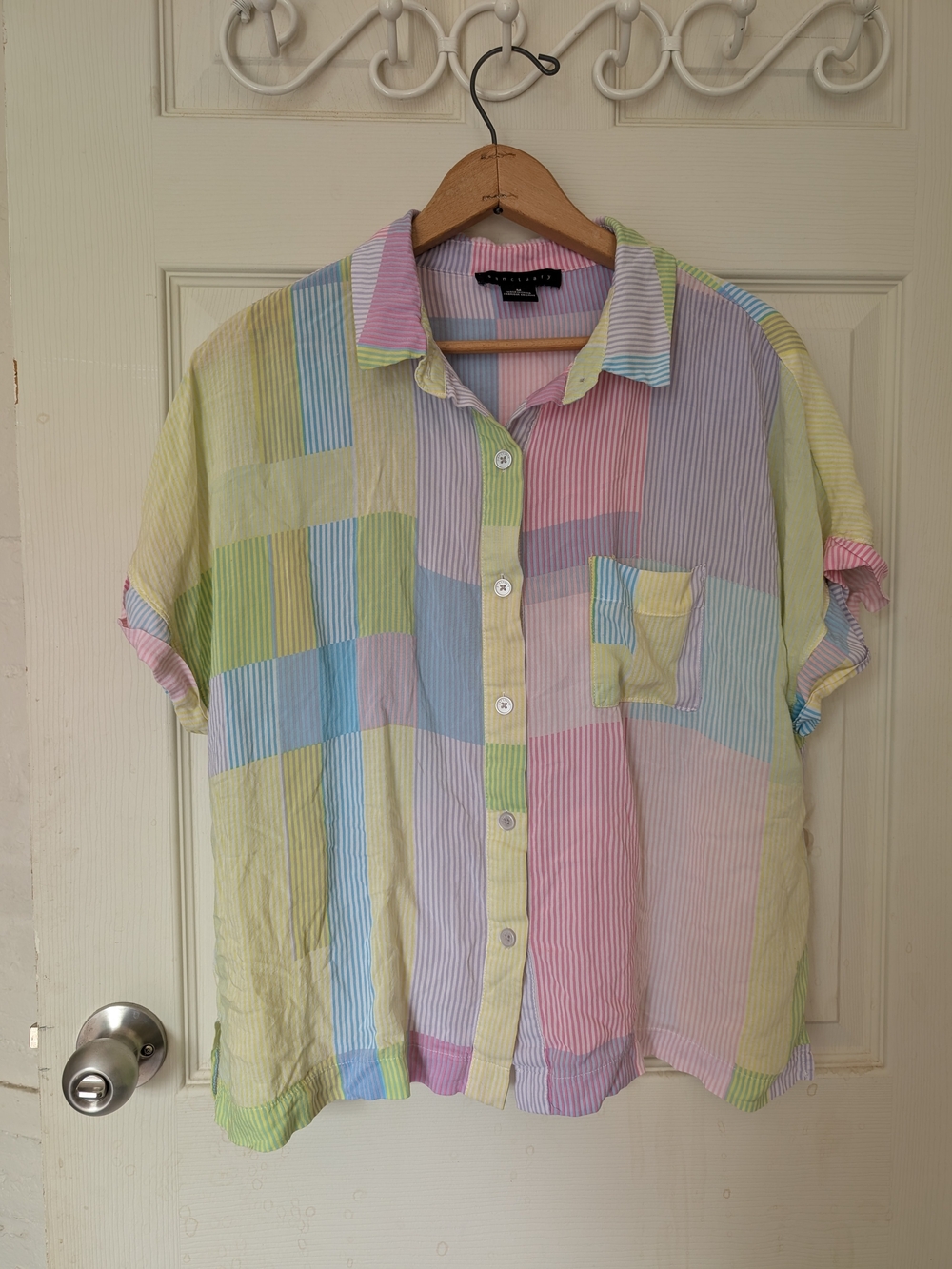 Sanctuary Pastel Patchwork Button-Down Shirt Medium